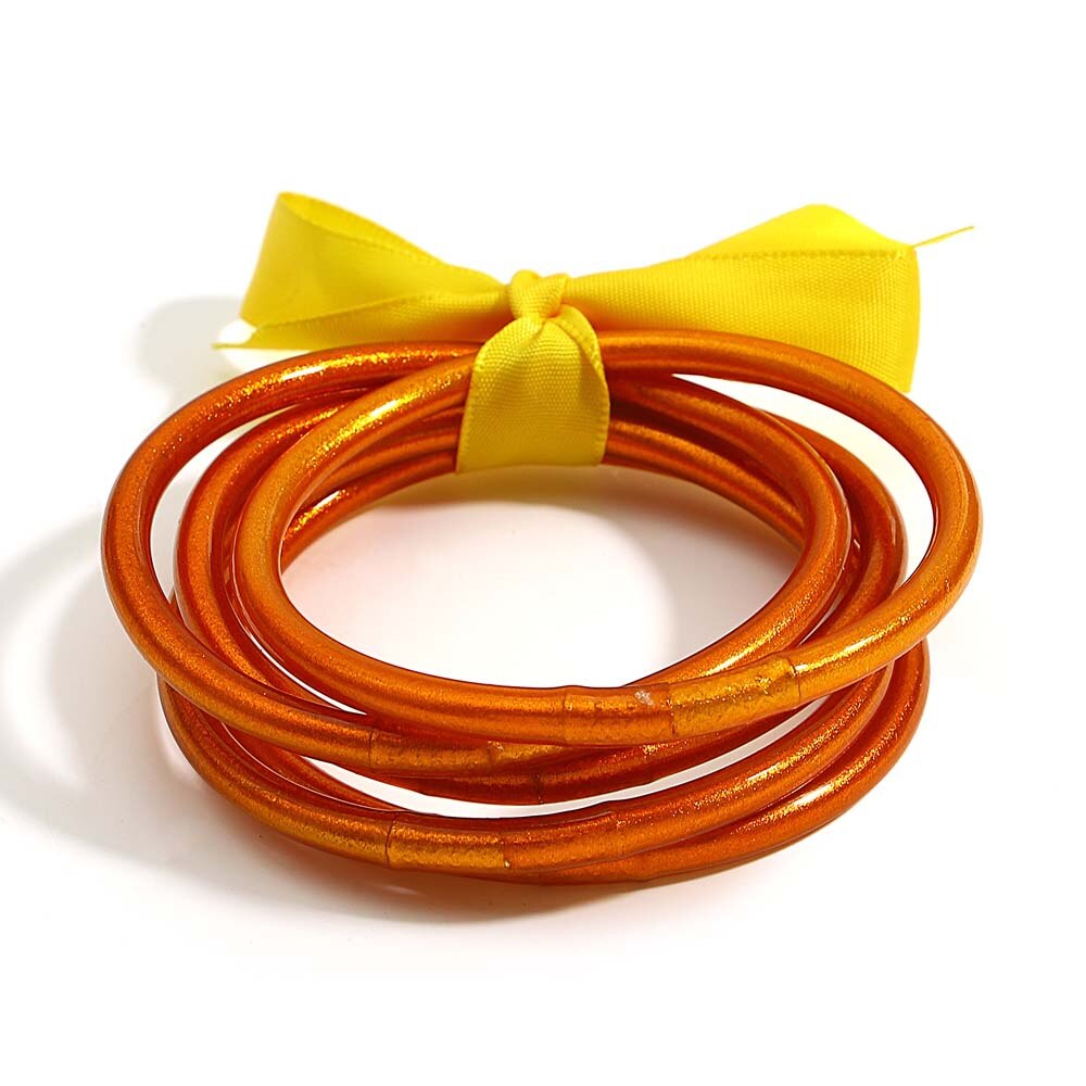 Amorcome Lightweight 21 Colors Bowknot Glitter Filled Jelly Silicone Bangle Bracelet for Women Girls Buddhist Rush Bracelet Gift