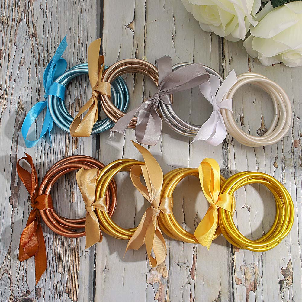 Amorcome Lightweight 21 Colors Bowknot Glitter Filled Jelly Silicone Bangle Bracelet for Women Girls Buddhist Rush Bracelet Gift