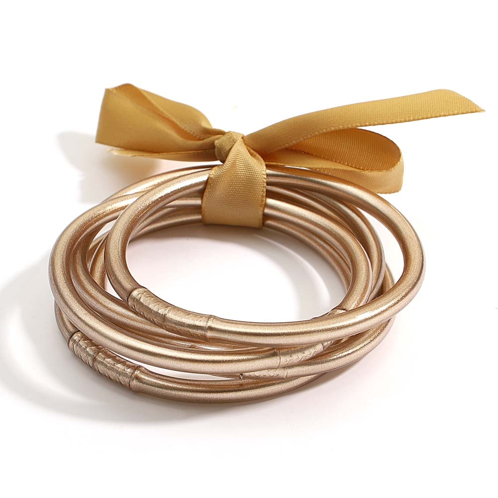 Amorcome Lightweight 21 Colors Bowknot Glitter Filled Jelly Silicone Bangle Bracelet for Women Girls Buddhist Rush Bracelet Gift