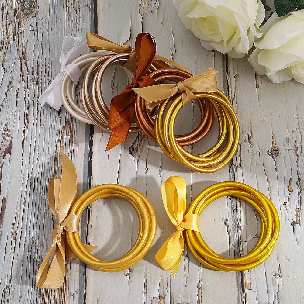 Amorcome Lightweight 21 Colors Bowknot Glitter Filled Jelly Silicone Bangle Bracelet for Women Girls Buddhist Rush Bracelet Gift