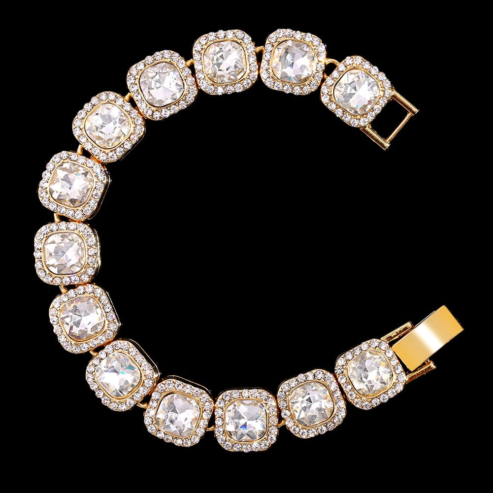Luxury Full Rhinestone Big Tennis Chain Bracelets For Women Men Fashion Bling Iced Out Square Crystal Bracelet On Hand Jewelry