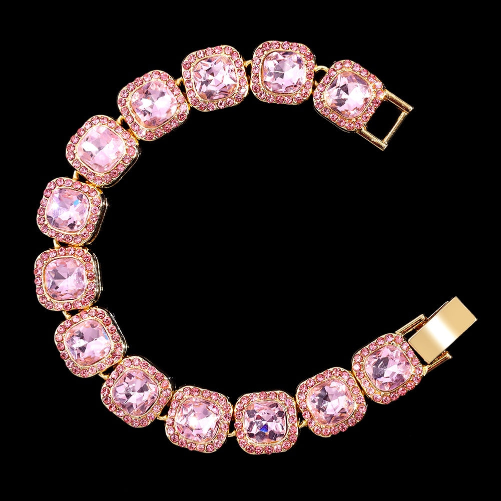 Luxury Full Rhinestone Big Tennis Chain Bracelets For Women Men Fashion Bling Iced Out Square Crystal Bracelet On Hand Jewelry