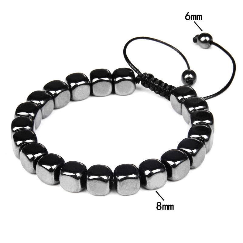 No-magnetic Black Hematite Bracelet For Women Healing Beads Bracelet Weight Loss Hematite Braided Bracelets Men Health Jewelry