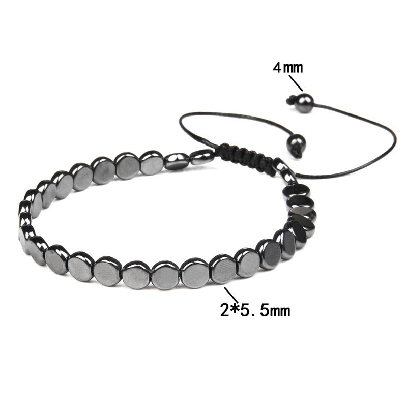 No-magnetic Black Hematite Bracelet For Women Healing Beads Bracelet Weight Loss Hematite Braided Bracelets Men Health Jewelry