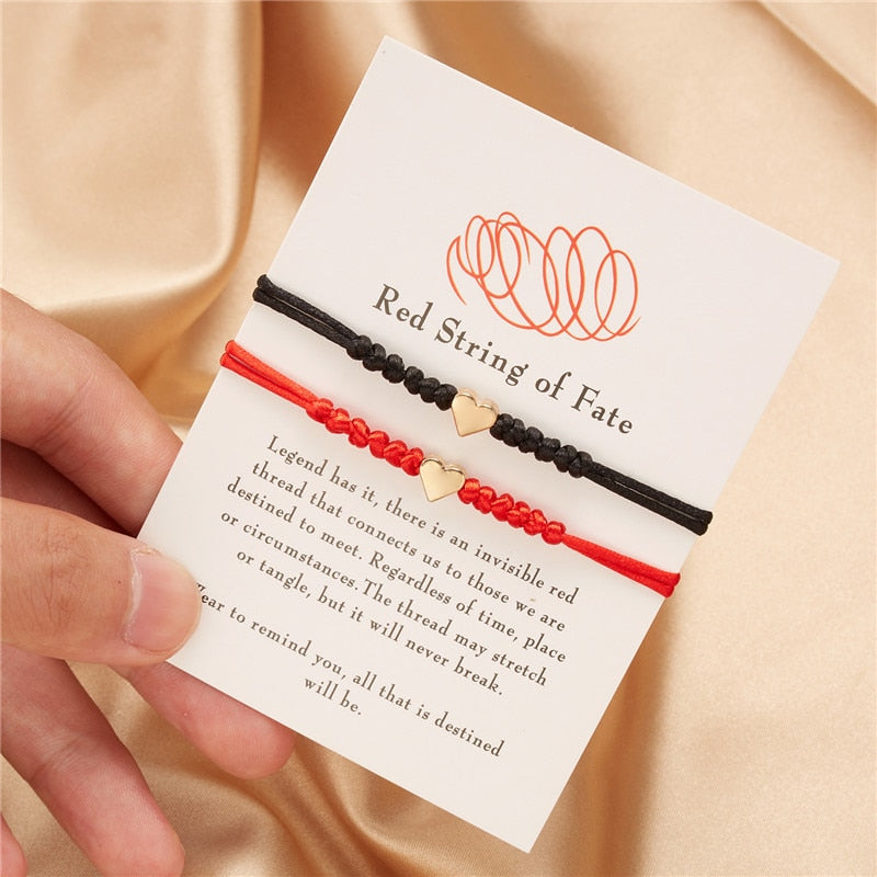 2pcs Love Heart Handmade Bracelet For Women Men Adjustable Wish Good Lucky Red Strings Couple Friendship Bracelets Jewelry Gifts