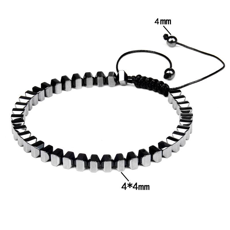 No-magnetic Black Hematite Bracelet For Women Healing Beads Bracelet Weight Loss Hematite Braided Bracelets Men Health Jewelry