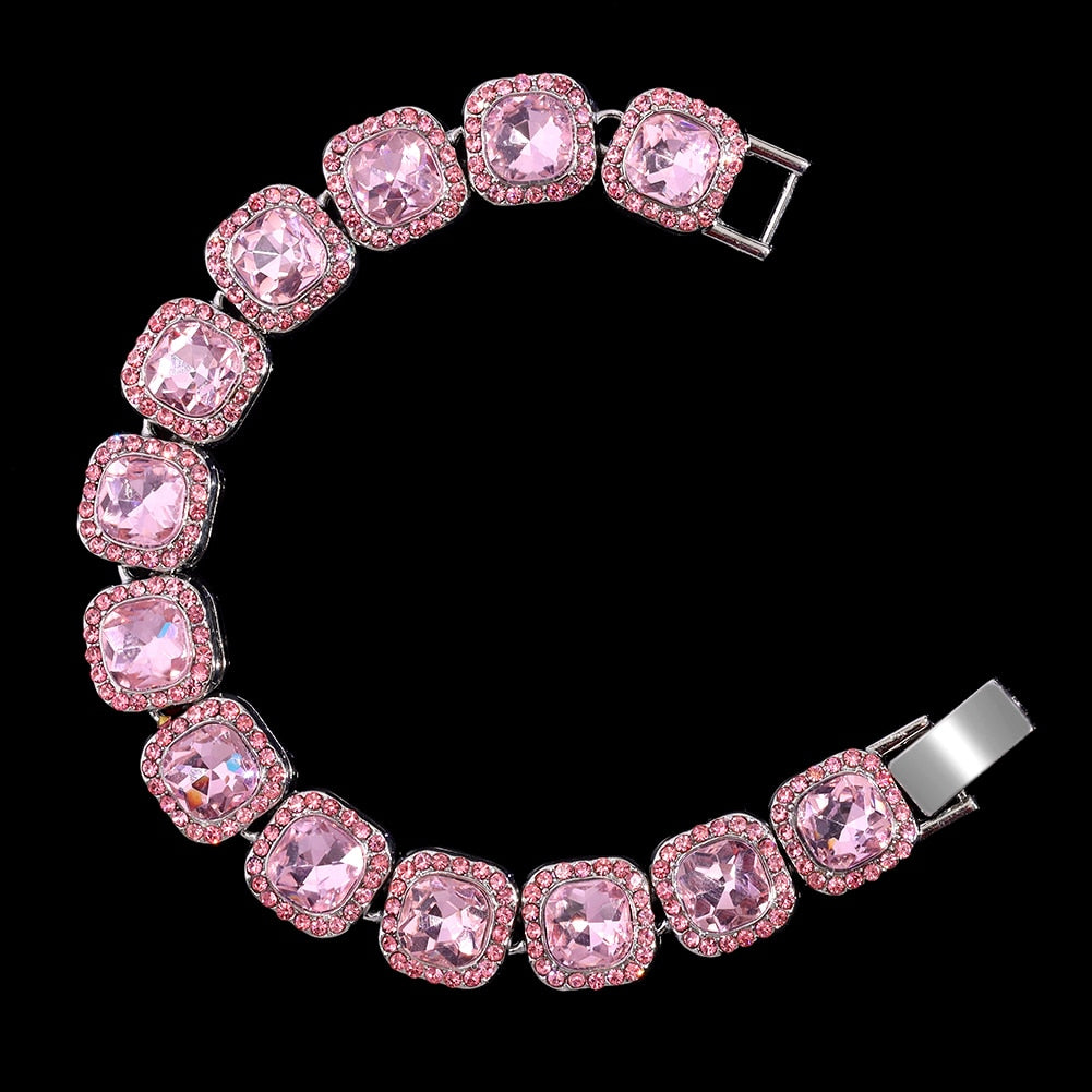 Luxury Full Rhinestone Big Tennis Chain Bracelets For Women Men Fashion Bling Iced Out Square Crystal Bracelet On Hand Jewelry