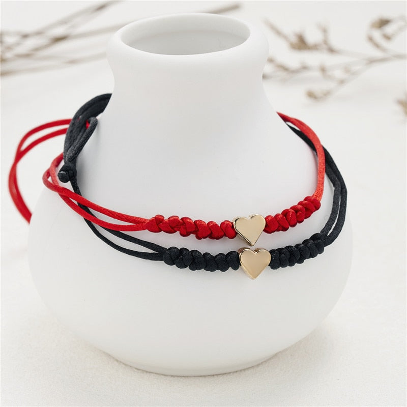 2pcs Love Heart Handmade Bracelet For Women Men Adjustable Wish Good Lucky Red Strings Couple Friendship Bracelets Jewelry Gifts