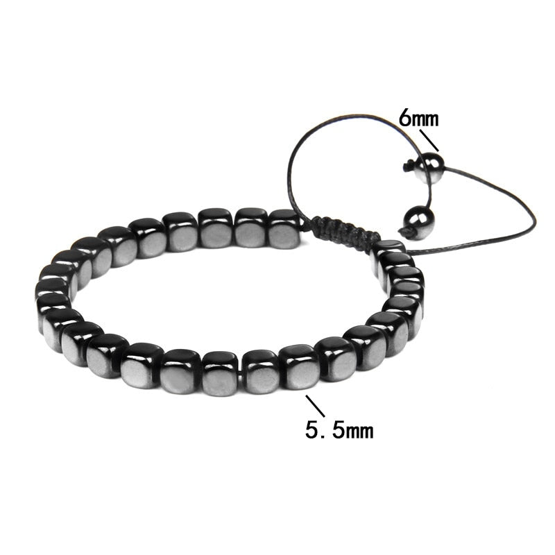 No-magnetic Black Hematite Bracelet For Women Healing Beads Bracelet Weight Loss Hematite Braided Bracelets Men Health Jewelry