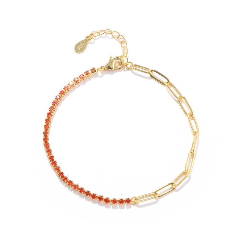 BOAKO Silver Stamp 18K Gold Ladies Cubic Zirconia Tennis Bracelet Women Girl Fashion Box Chain Bracelets Jewelry Bangles on Hand