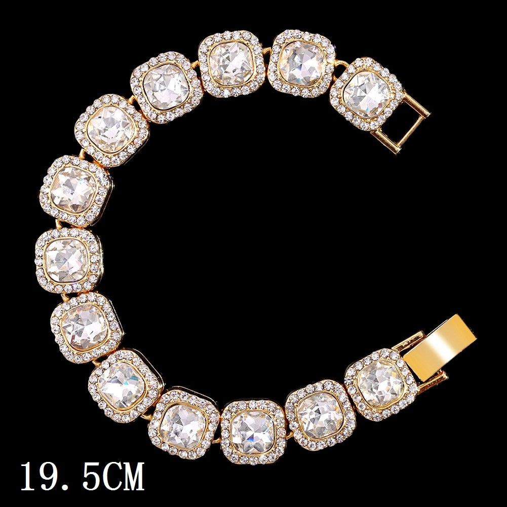 Hip Hop Bling Iced Out Crystal Cuban Link Bracelet For Women Men Gold Silver Color Full Rhinestones Miami Cuban Bracelet Jewelry