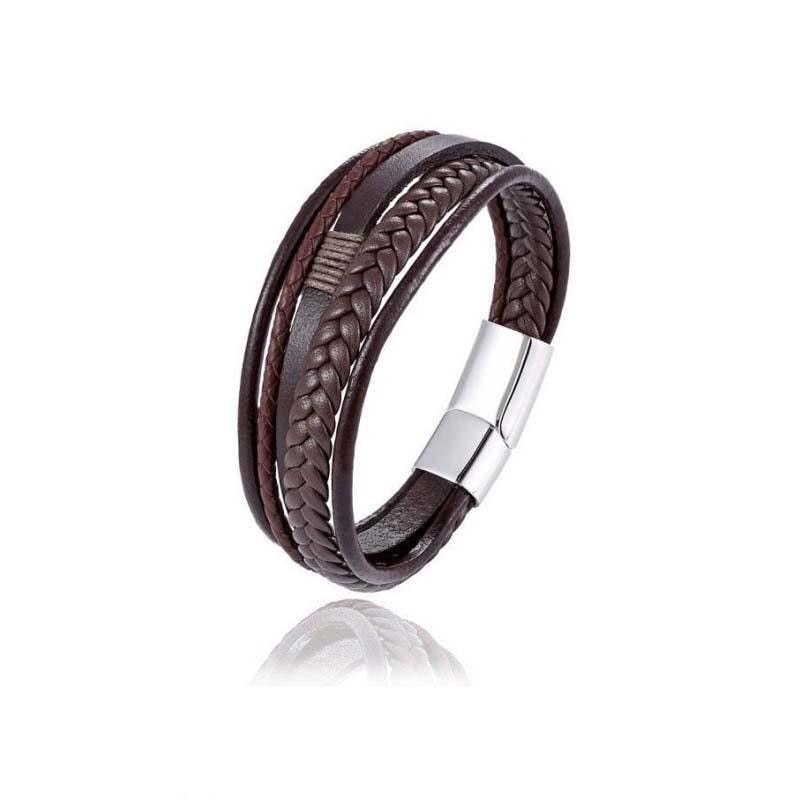 New Braided Leather Men Bracelet Classic Hand-woven Magnetic Buckle Multi-layer Leather Bracelet For Men Jewelry Gift