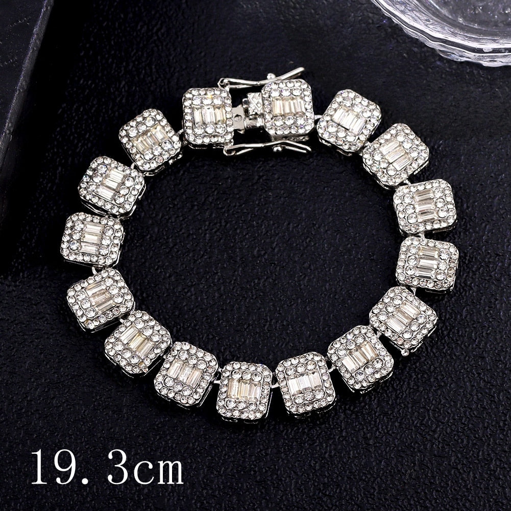 Hip Hop Bling Iced Out Crystal Cuban Link Bracelet For Women Men Gold Silver Color Full Rhinestones Miami Cuban Bracelet Jewelry