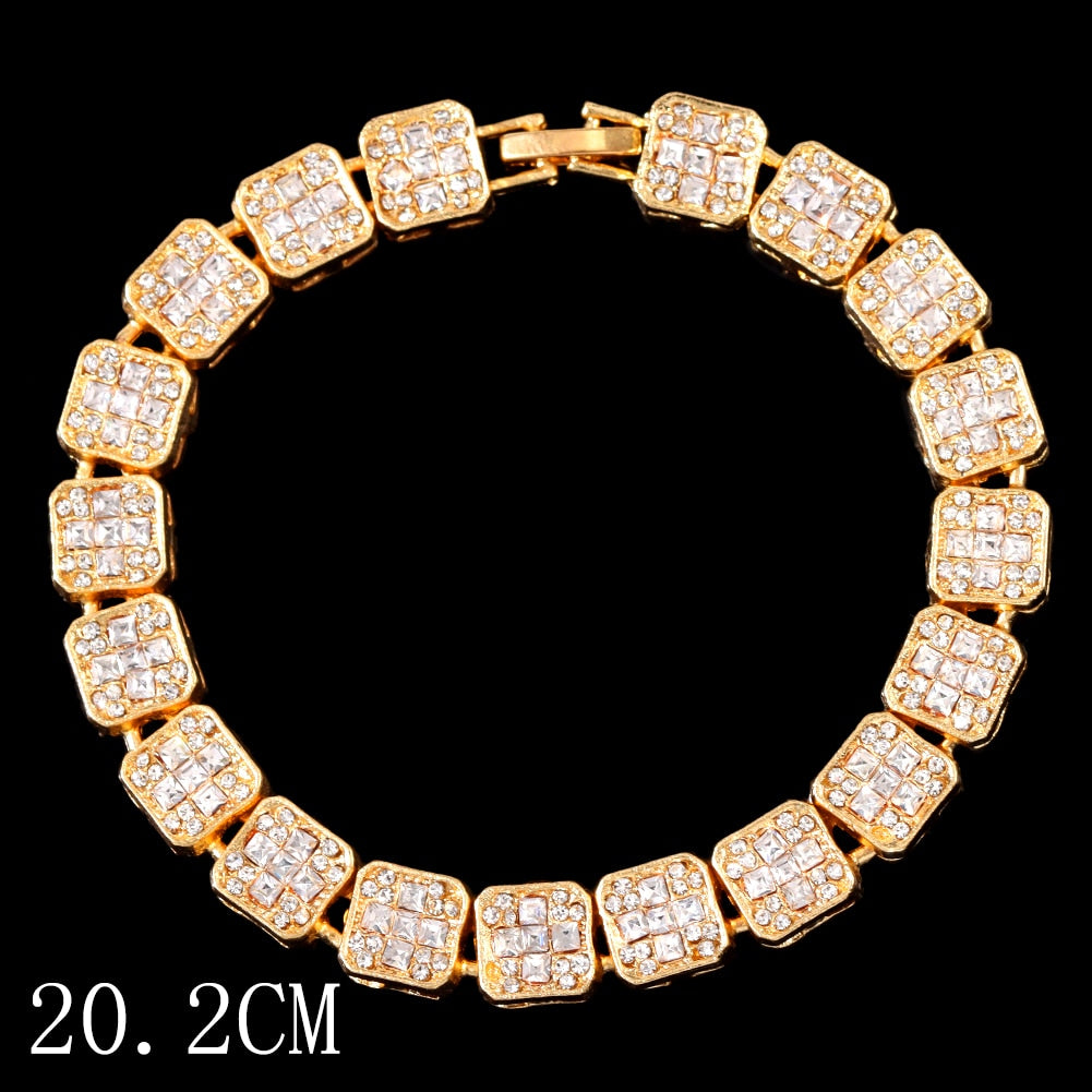 Hip Hop Bling Iced Out Crystal Cuban Link Bracelet For Women Men Gold Silver Color Full Rhinestones Miami Cuban Bracelet Jewelry