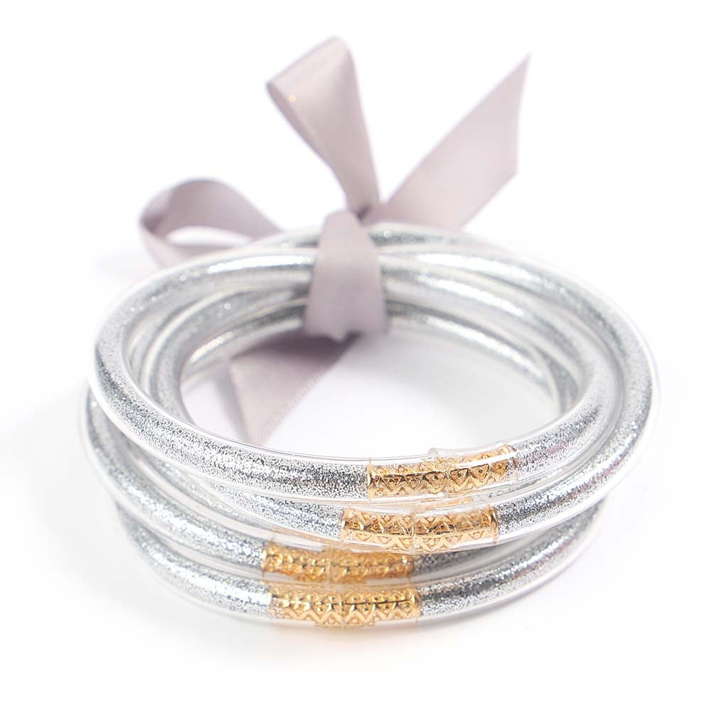 Amorcome Lightweight 21 Colors Bowknot Glitter Filled Jelly Silicone Bangle Bracelet for Women Girls Buddhist Rush Bracelet Gift