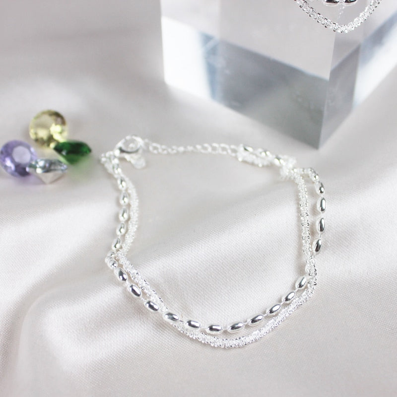 New Fashion 925 Sterling Silver Double Layer Bracelet Beads Exquisite Simple Women Bracelet Fine Jewelry Accessories