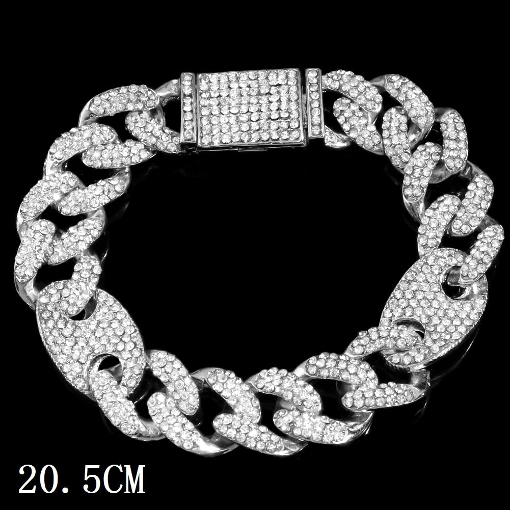 Hip Hop Bling Iced Out Crystal Cuban Link Bracelet For Women Men Gold Silver Color Full Rhinestones Miami Cuban Bracelet Jewelry