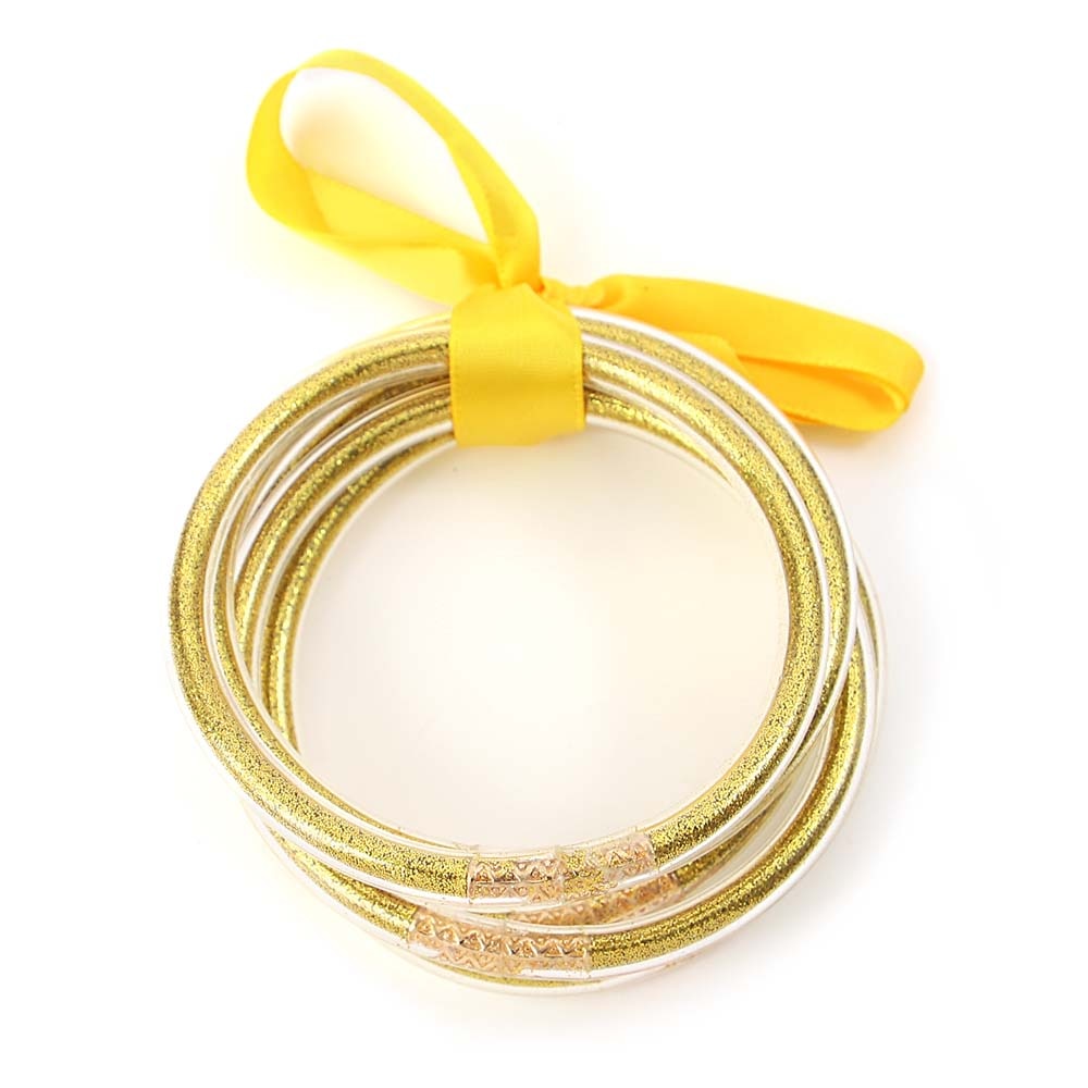 Amorcome Lightweight 21 Colors Bowknot Glitter Filled Jelly Silicone Bangle Bracelet for Women Girls Buddhist Rush Bracelet Gift
