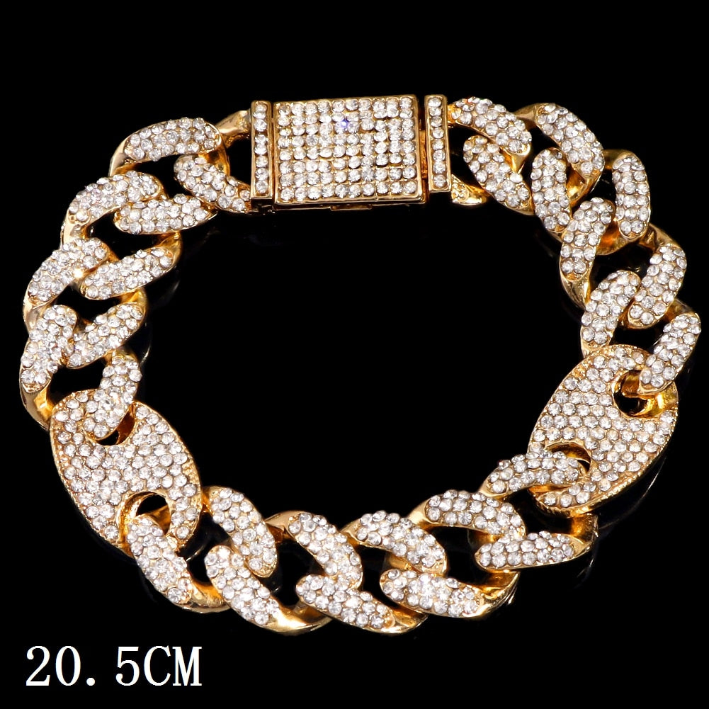 Hip Hop Bling Iced Out Crystal Cuban Link Bracelet For Women Men Gold Silver Color Full Rhinestones Miami Cuban Bracelet Jewelry