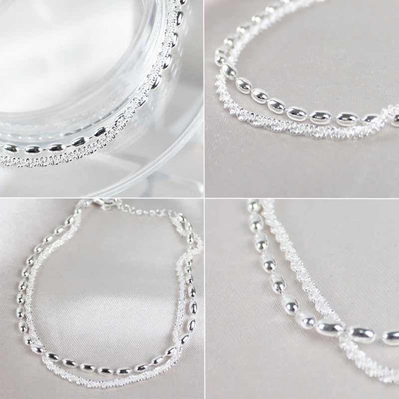 New Fashion 925 Sterling Silver Double Layer Bracelet Beads Exquisite Simple Women Bracelet Fine Jewelry Accessories