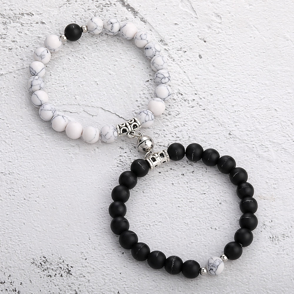Magnet Couple Bracelets for Woman Men Romantic Heart Matching Lovers Natural Stone Beads Yoga Bracelet Valentine Gift Jewelry