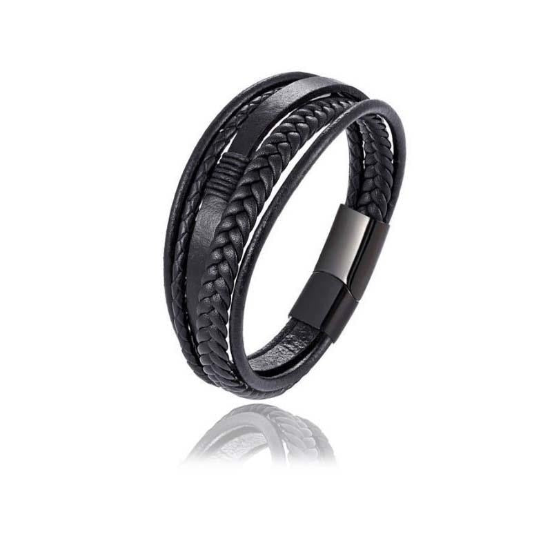 New Braided Leather Men Bracelet Classic Hand-woven Magnetic Buckle Multi-layer Leather Bracelet For Men Jewelry Gift