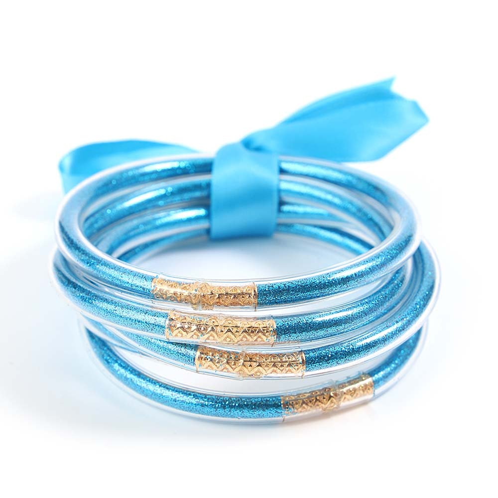 Amorcome Lightweight 21 Colors Bowknot Glitter Filled Jelly Silicone Bangle Bracelet for Women Girls Buddhist Rush Bracelet Gift