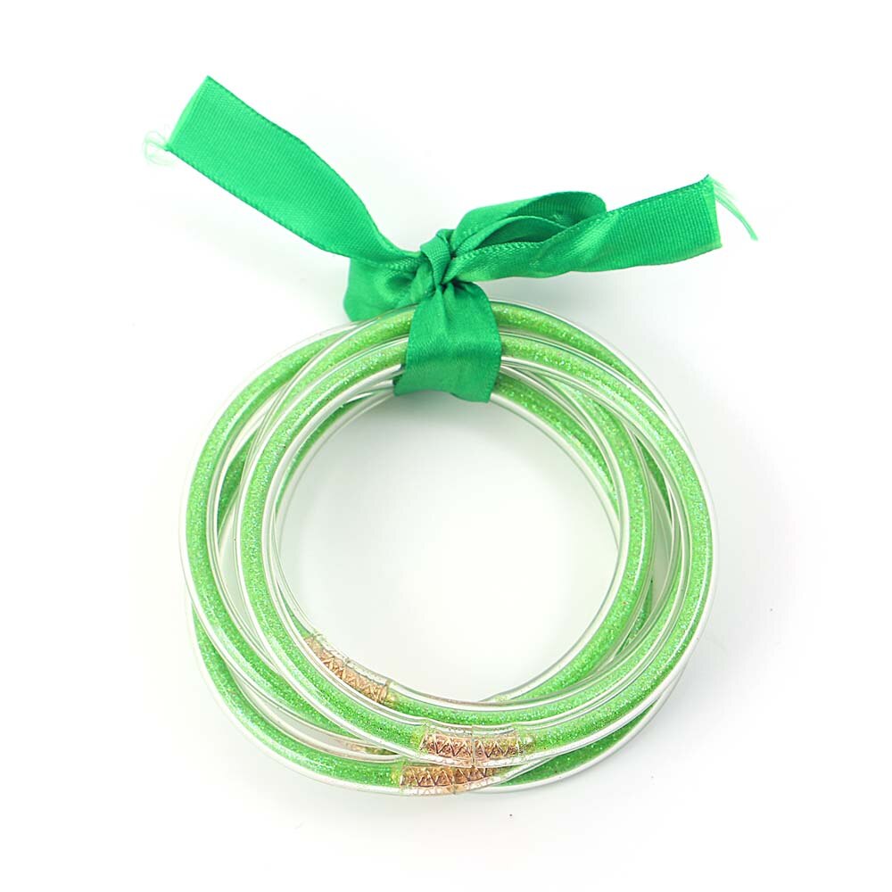 Amorcome Lightweight 21 Colors Bowknot Glitter Filled Jelly Silicone Bangle Bracelet for Women Girls Buddhist Rush Bracelet Gift