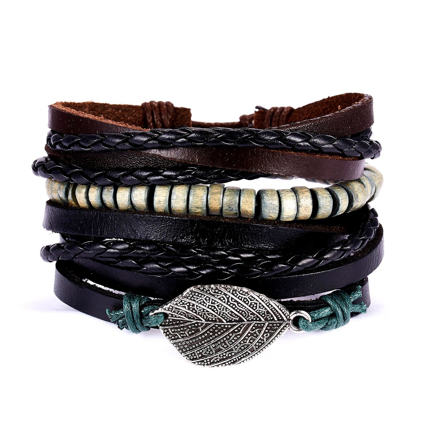 Vintage Multiple Layers Leather Bracelet Set For Women Men Leaf Feather Handmade Braided Wrap Charm Bracelet Jewelry Accessories