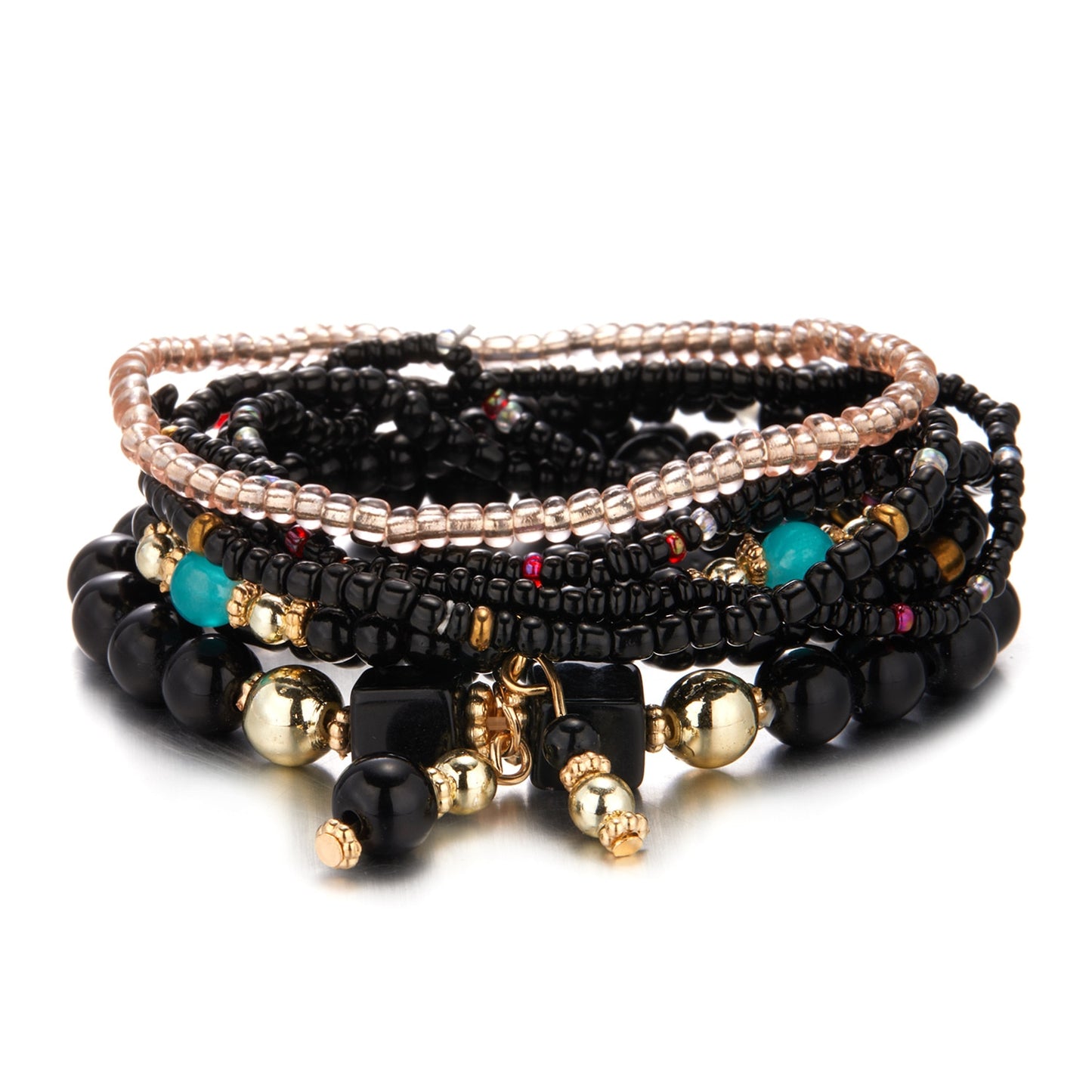 Bohemia Multilayer Elastic Weave Bracelets Set For Women Heart Butterfly Evil Eye Beads Combination Bracelet Charm Jewelry Gifts