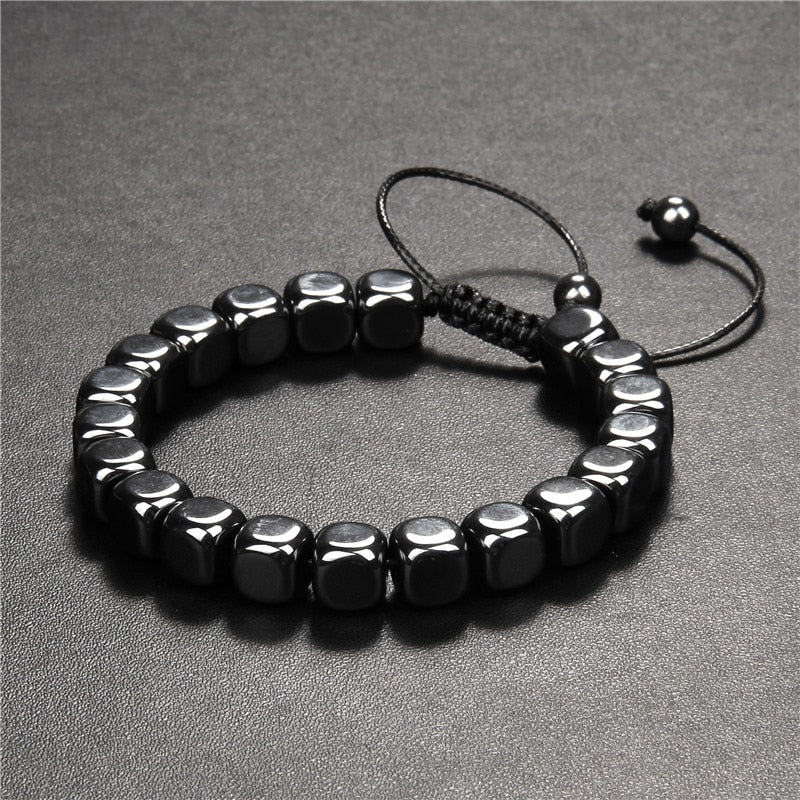 No-magnetic Black Hematite Bracelet For Women Healing Beads Bracelet Weight Loss Hematite Braided Bracelets Men Health Jewelry