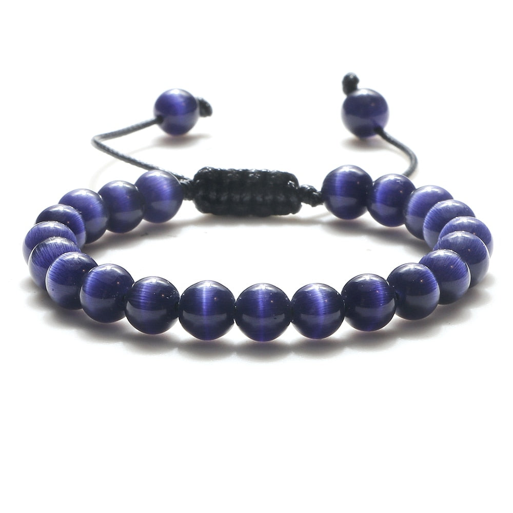 8mm Tiger Eye Stone Beads Bracelet Adjustable Braided Rope Bangles Natural Lava Rock Men Women Yoga Healing Balance Bracelets