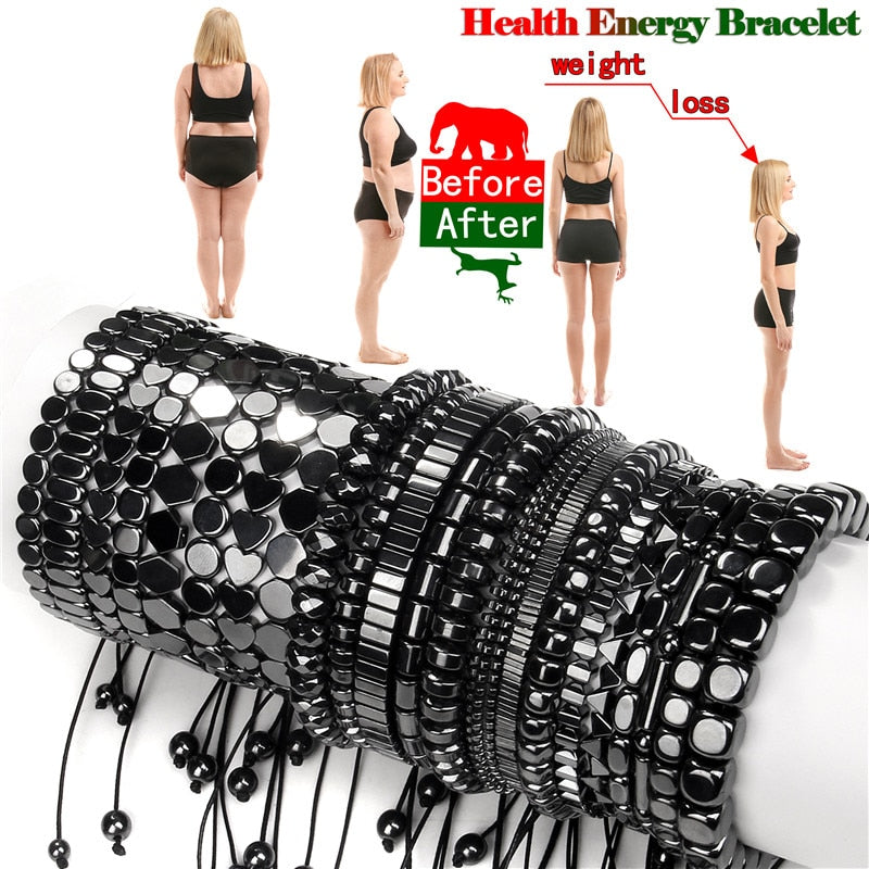 No-magnetic Black Hematite Bracelet For Women Healing Beads Bracelet Weight Loss Hematite Braided Bracelets Men Health Jewelry