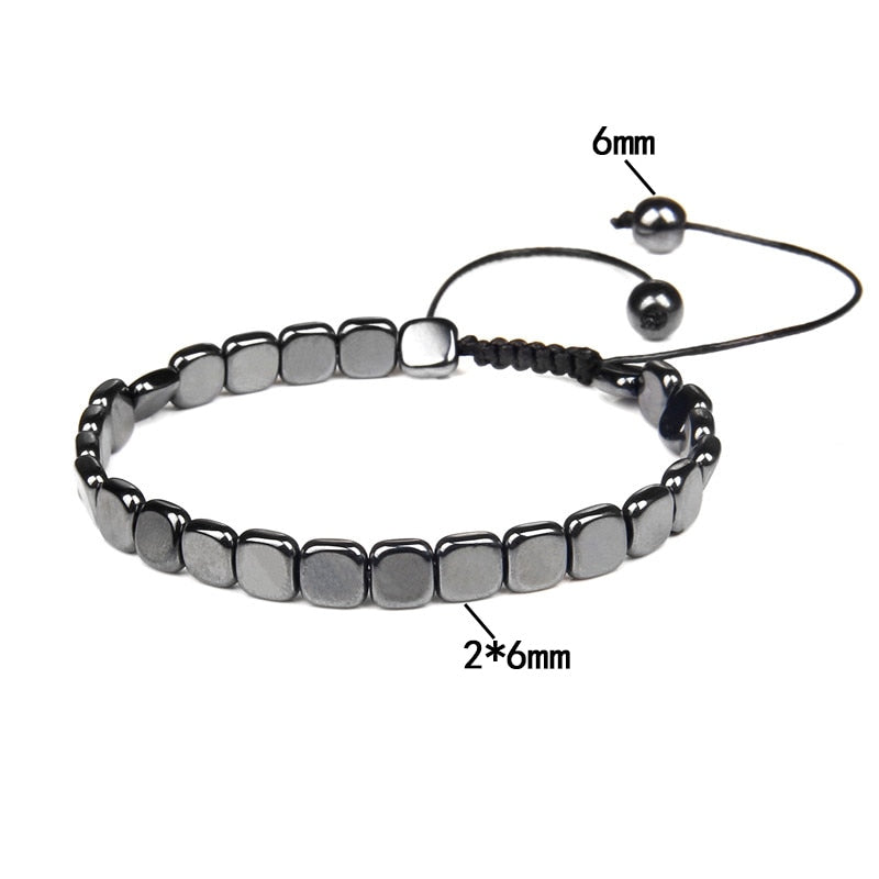 No-magnetic Black Hematite Bracelet For Women Healing Beads Bracelet Weight Loss Hematite Braided Bracelets Men Health Jewelry