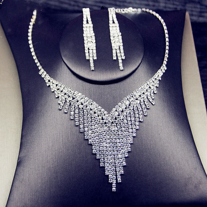 FYUAN Shine Geometric Rhinestone Necklace Earrings For Women Long Tassel Jewelry Sets Weddings Banquet Gifts