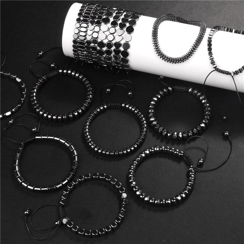 No-magnetic Black Hematite Bracelet For Women Healing Beads Bracelet Weight Loss Hematite Braided Bracelets Men Health Jewelry