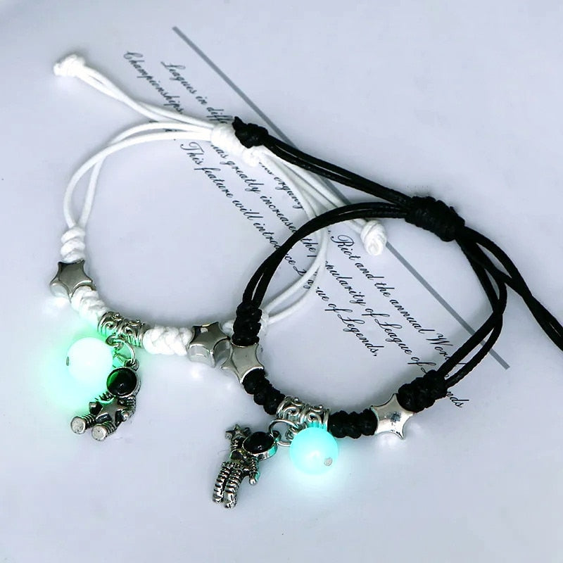 2022 Luminous Cat Star Moon Bracelet Couple Charm Handmade Adjustable Rope Matching Friend Bracelet Infinite Love Jewelry Gifts