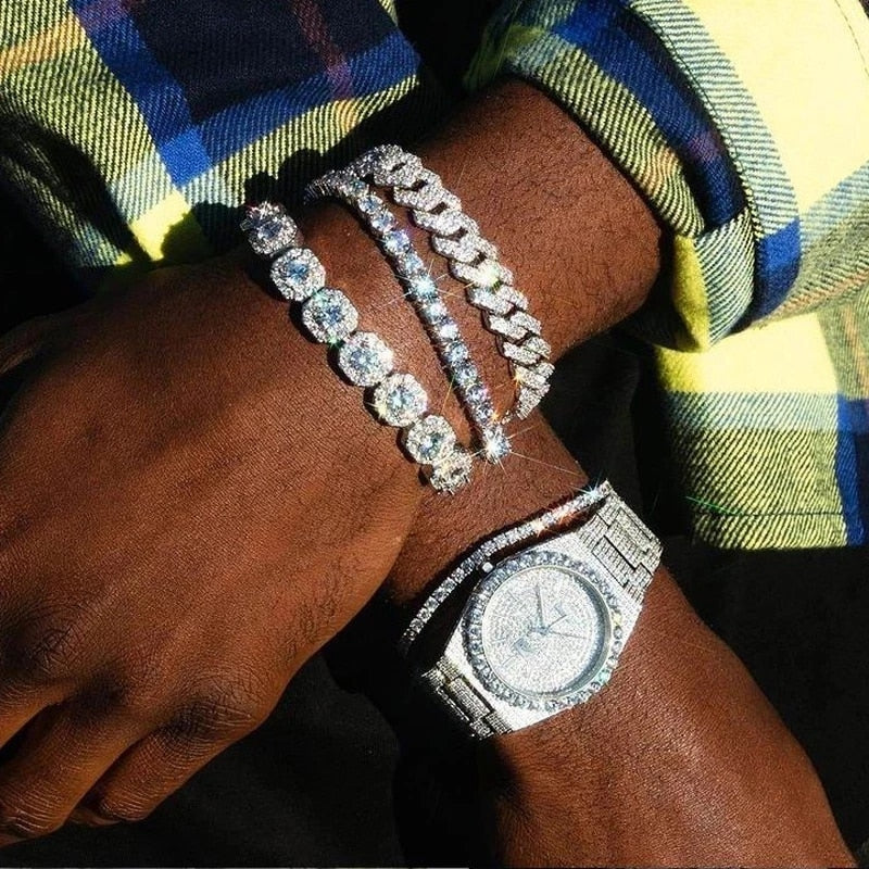 Hip Hop Bling Iced Out Crystal Cuban Link Bracelet For Women Men Gold Silver Color Full Rhinestones Miami Cuban Bracelet Jewelry