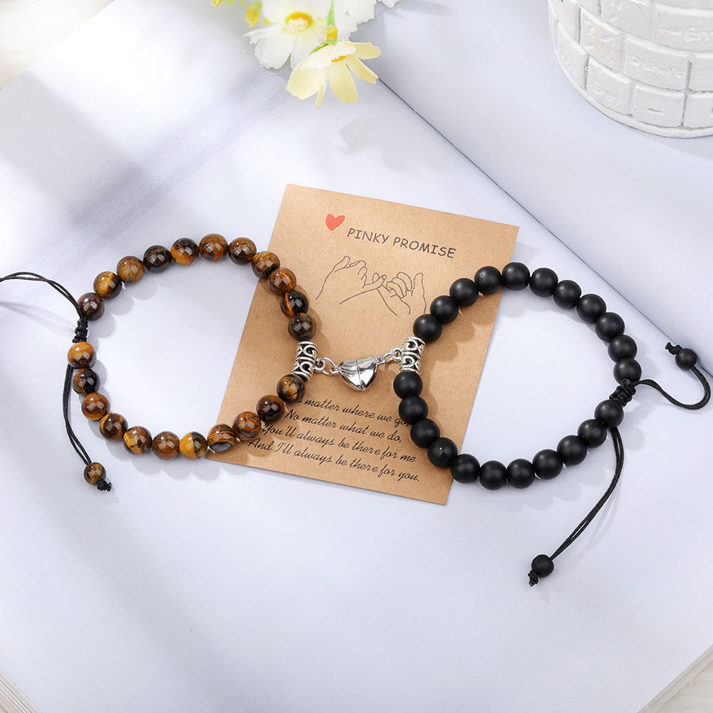 Magnet Couple Bracelets for Woman Men Romantic Heart Matching Lovers Natural Stone Beads Yoga Bracelet Valentine Gift Jewelry