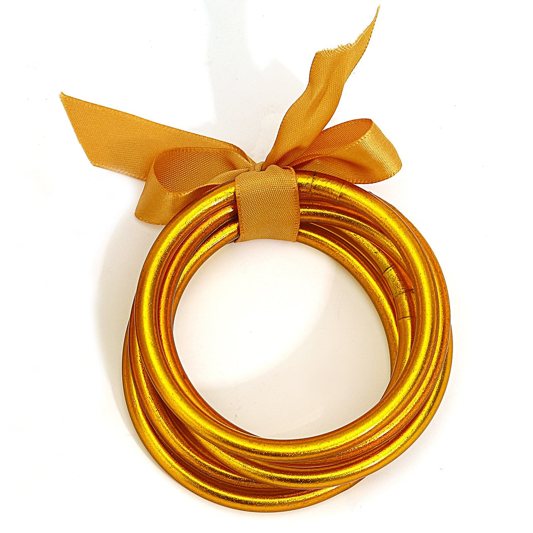 Amorcome Lightweight 21 Colors Bowknot Glitter Filled Jelly Silicone Bangle Bracelet for Women Girls Buddhist Rush Bracelet Gift