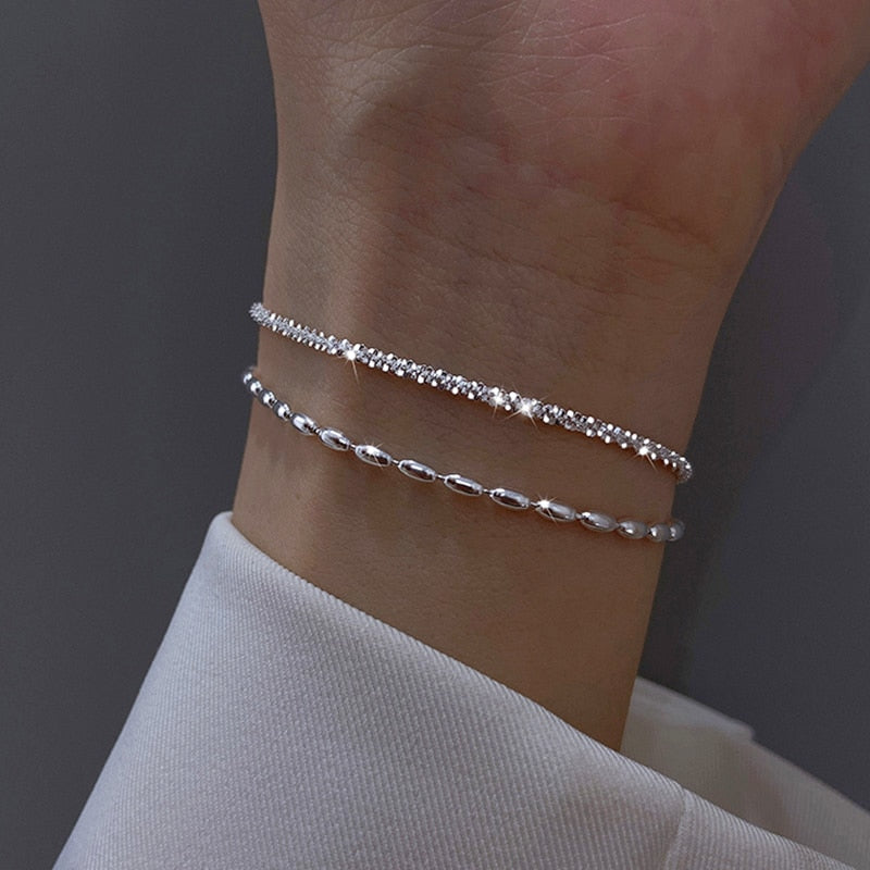 New Fashion 925 Sterling Silver Double Layer Bracelet Beads Exquisite Simple Women Bracelet Fine Jewelry Accessories