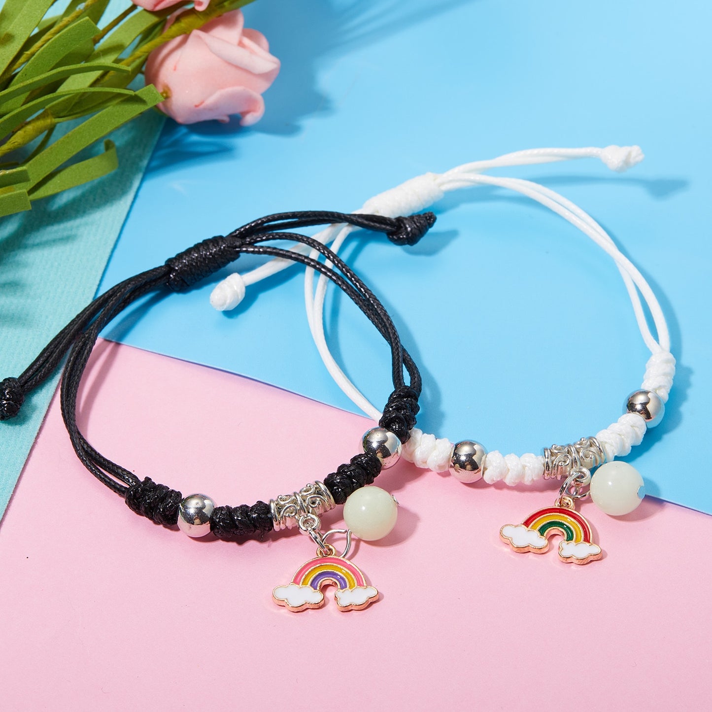 2022 Luminous Cat Star Moon Bracelet Couple Charm Handmade Adjustable Rope Matching Friend Bracelet Infinite Love Jewelry Gifts