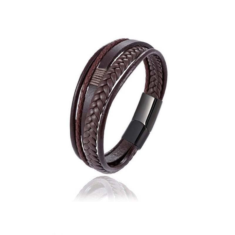 New Braided Leather Men Bracelet Classic Hand-woven Magnetic Buckle Multi-layer Leather Bracelet For Men Jewelry Gift