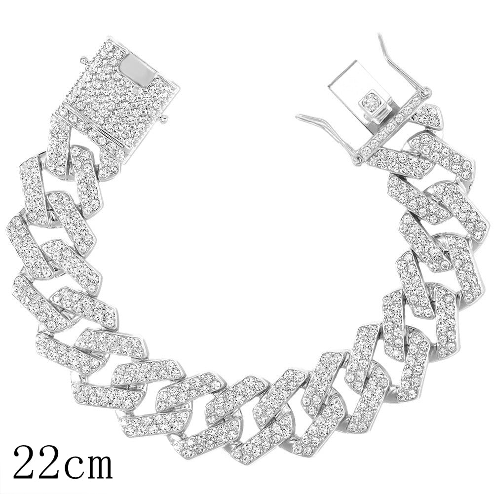 14/20MM Hip Hop Metal Cuban Bracelet Iced Out Chain Bling Full Rhinestone Pave Luxury Crystal Bracelet For Men