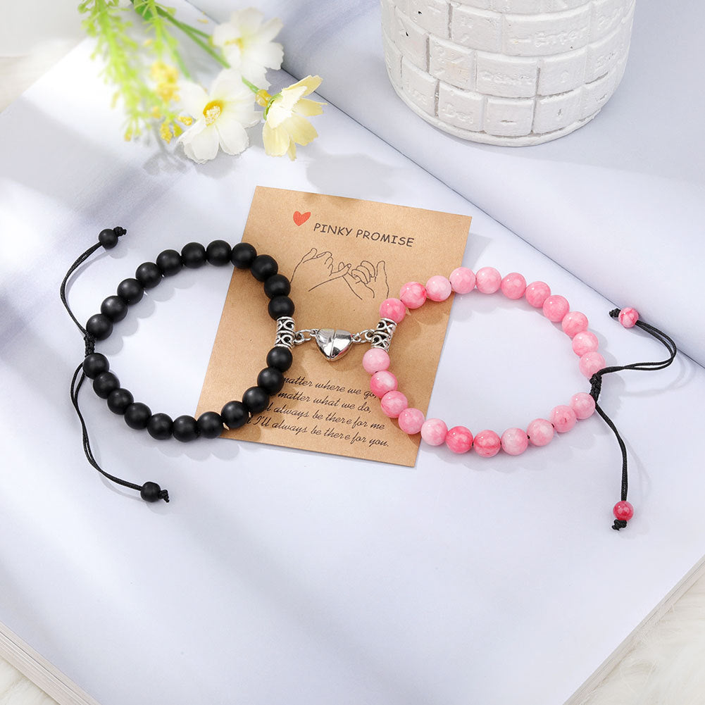 Magnet Couple Bracelets for Woman Men Romantic Heart Matching Lovers Natural Stone Beads Yoga Bracelet Valentine Gift Jewelry