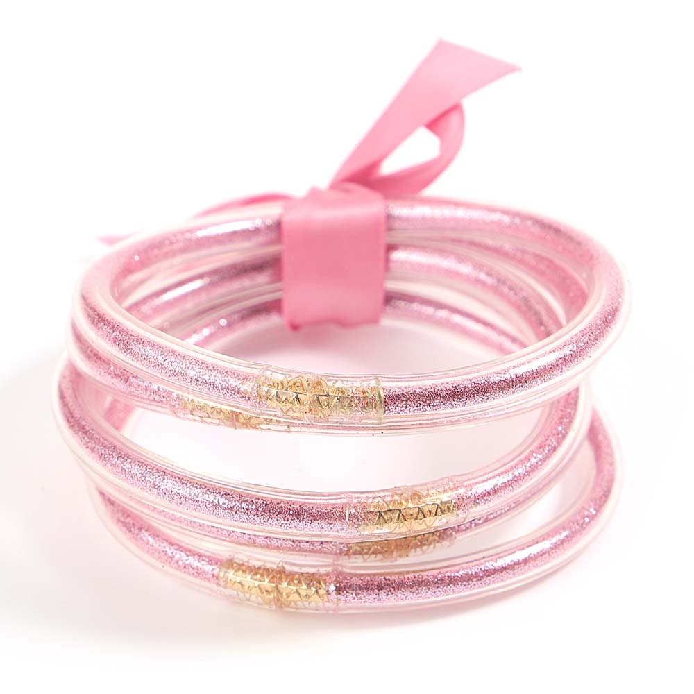 Amorcome Lightweight 21 Colors Bowknot Glitter Filled Jelly Silicone Bangle Bracelet for Women Girls Buddhist Rush Bracelet Gift