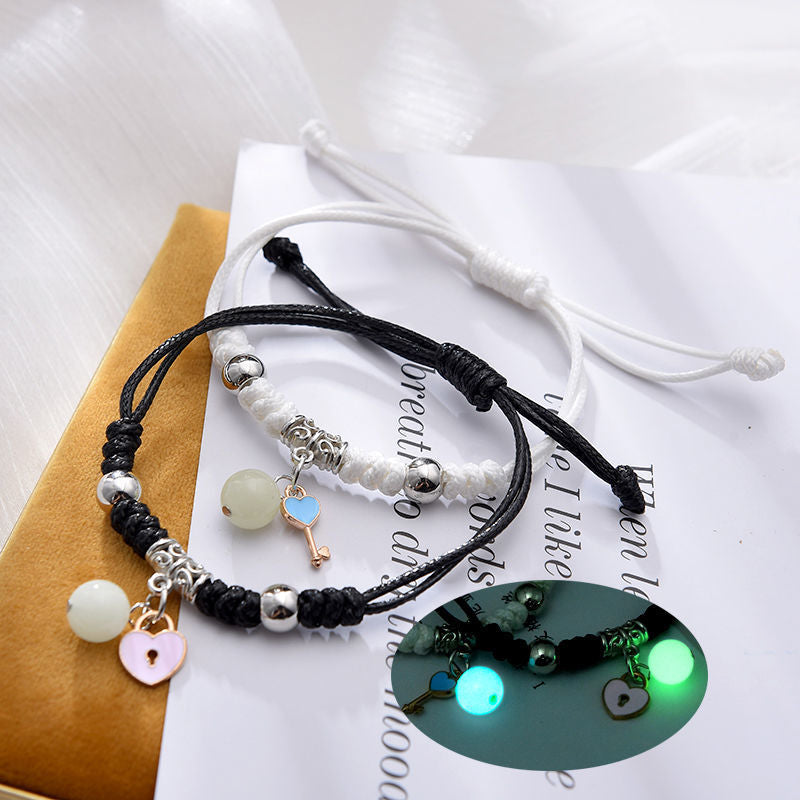 2022 Luminous Cat Star Moon Bracelet Couple Charm Handmade Adjustable Rope Matching Friend Bracelet Infinite Love Jewelry Gifts